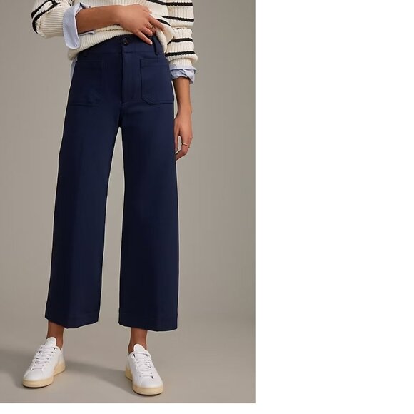 Anthropologie The Colette Ponte Crop Wide-Leg Pants by Maeve 34 navy blue new - Picture 2 of 5